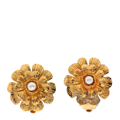Chanel Pearl CC Flower Clip On Earrings Gold 1 of 6