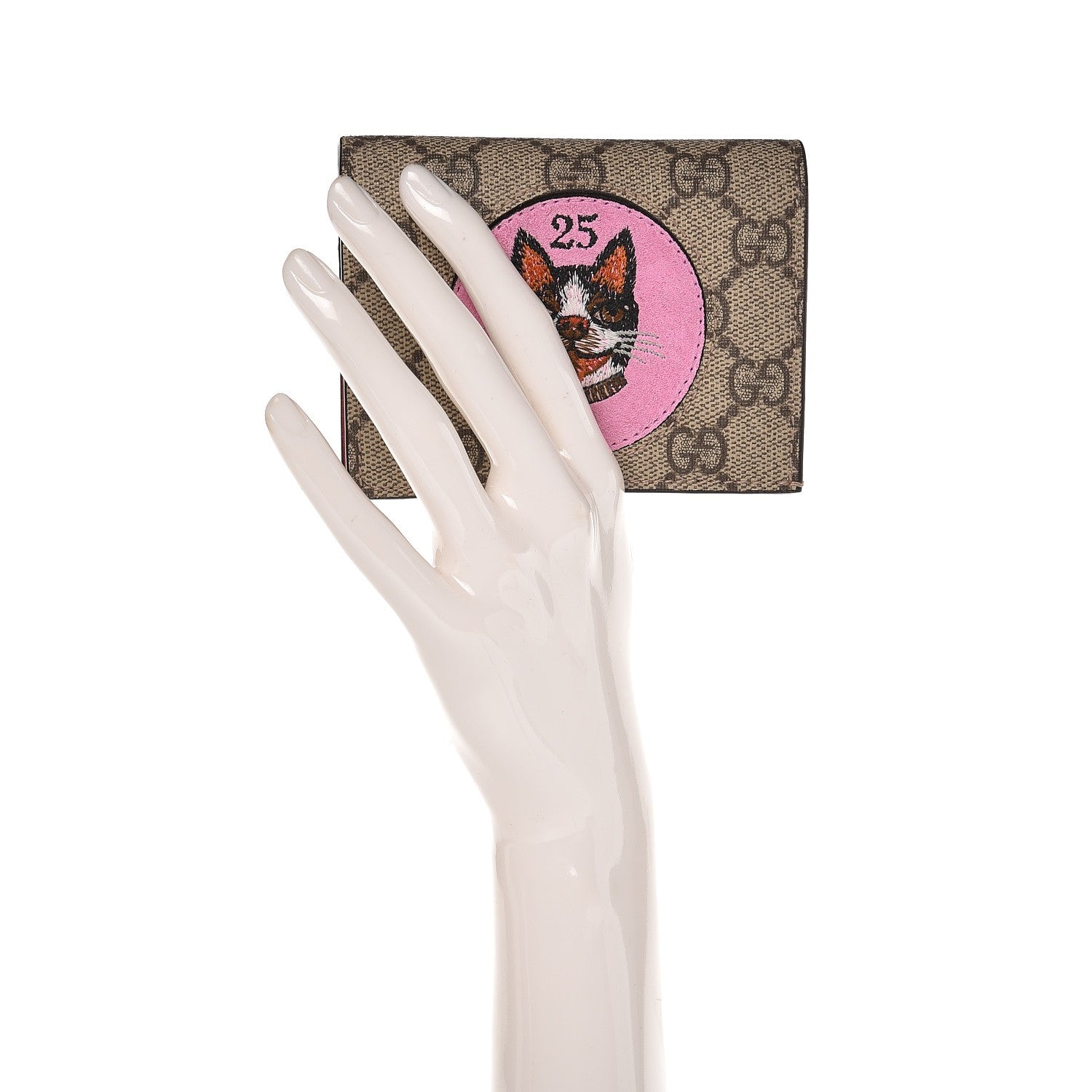 Gucci GG Supreme Monogram Bosco Patch Card Case Wallet Beige Malva Hibiscus Red 2 of 8