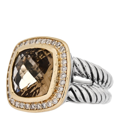 David Yurman Sterling Silver 18K Yellow Gold Diamond Smoky Quartz 11mm Albion Ring 49 4.75 3 of 5