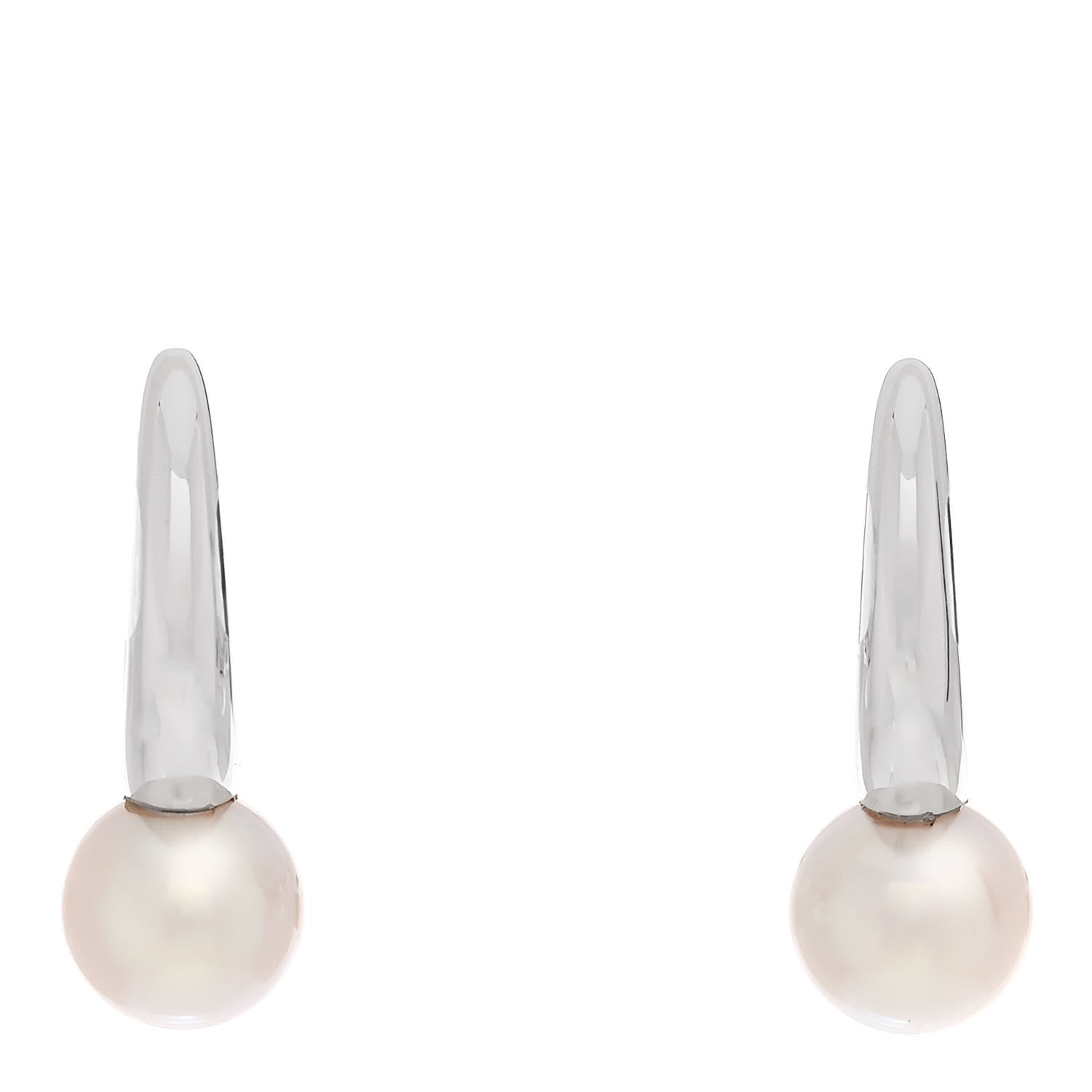 Mikimoto 18K White Gold Akoya Cultured Pearl 6.5mm Classic Elegance Hoop Earrings 1 of 4