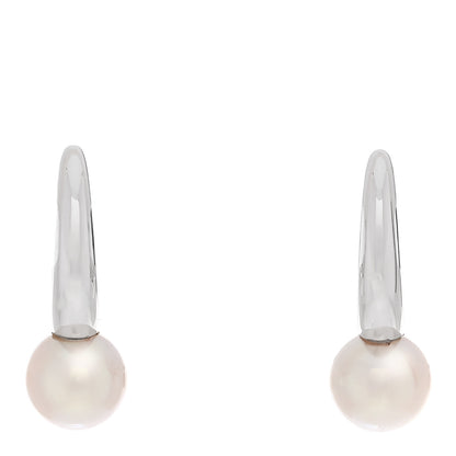Mikimoto 18K White Gold Akoya Cultured Pearl 6.5mm Classic Elegance Hoop Earrings 1 of 4