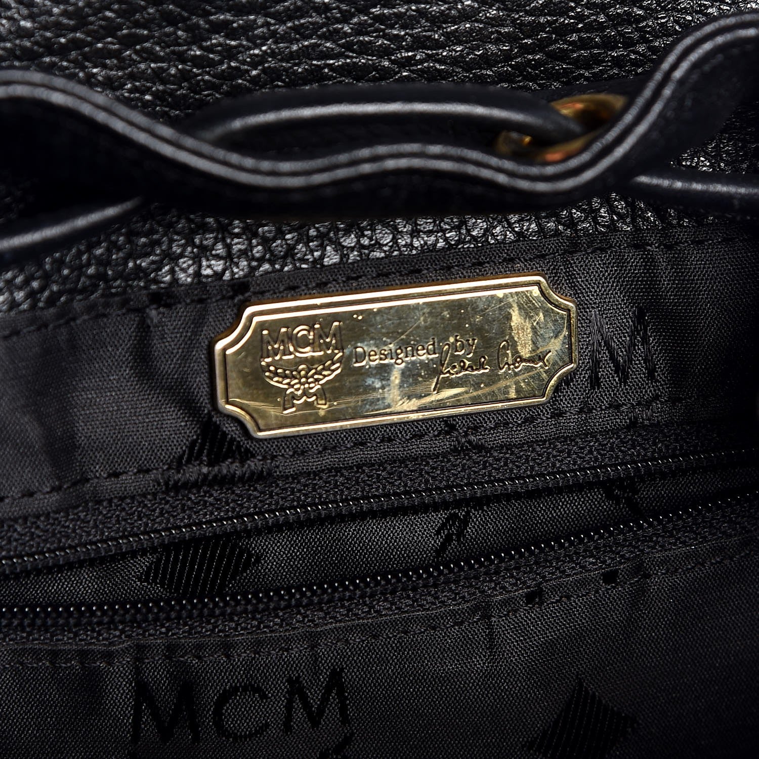 MCM Grained Calfskin Studded Drawstring Backpack Black 6 of 6