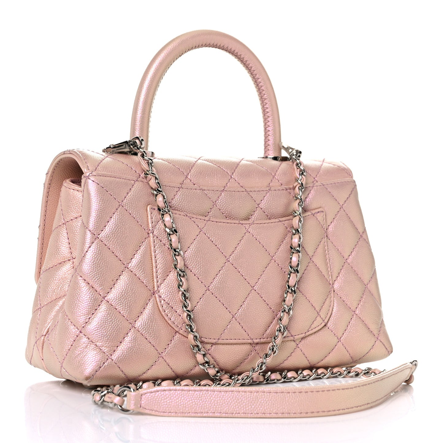 Iridescent Caviar Quilted Mini Coco Handle Flap Pink
