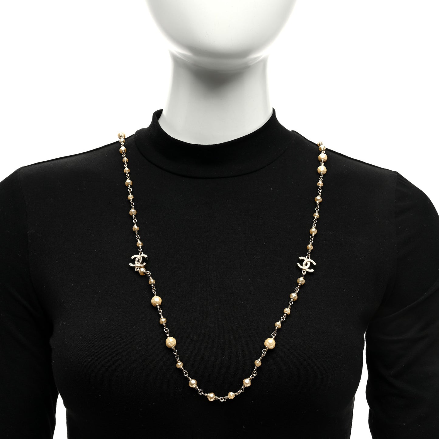 Pearl CC Long Necklace Light Gold