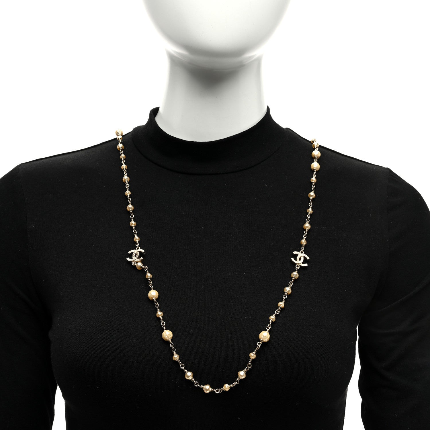 Chanel Pearl CC Long Necklace Light Gold 2 of 4