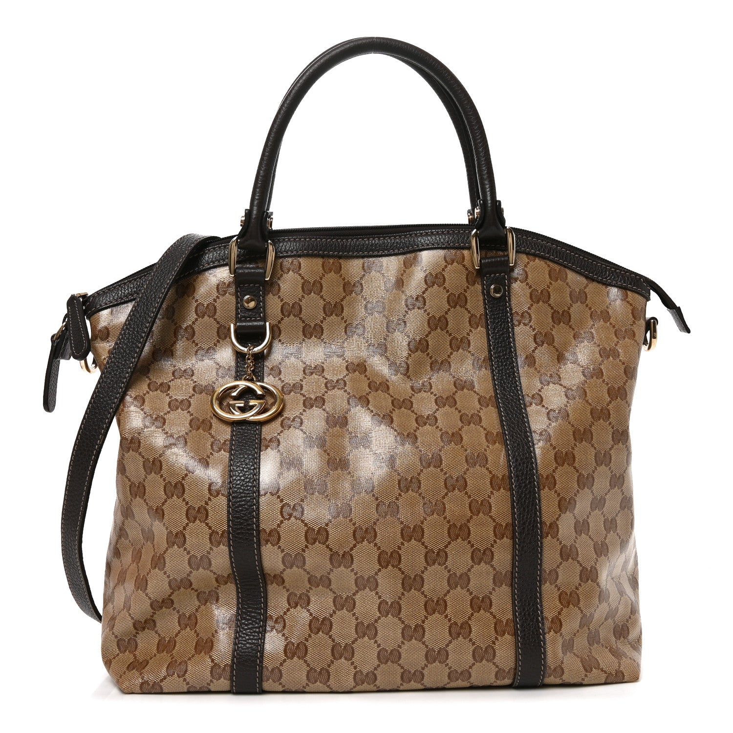 Gucci Crystal Monogram Large GG Charm Dome Satchel Dark Brown 1 of 11