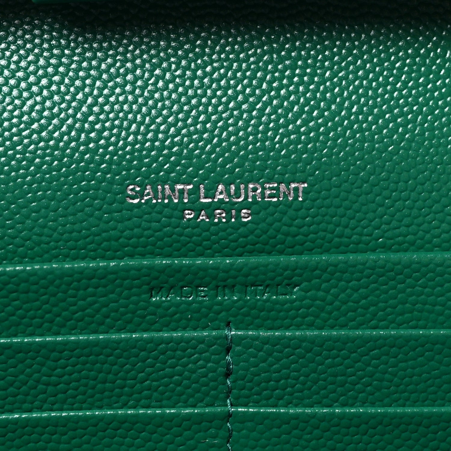Saint Laurent Grain De Poudre Mixed Matelasse Triquilt Monogram Chain Wallet Green Field 6 of 9