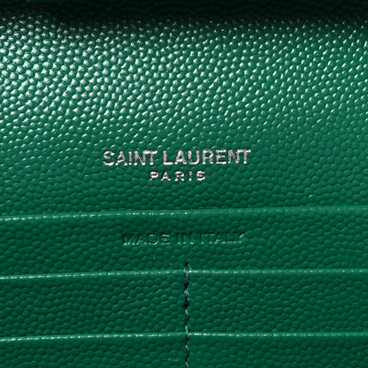 Saint Laurent Grain De Poudre Mixed Matelasse Triquilt Monogram Chain Wallet Green Field 6 of 9
