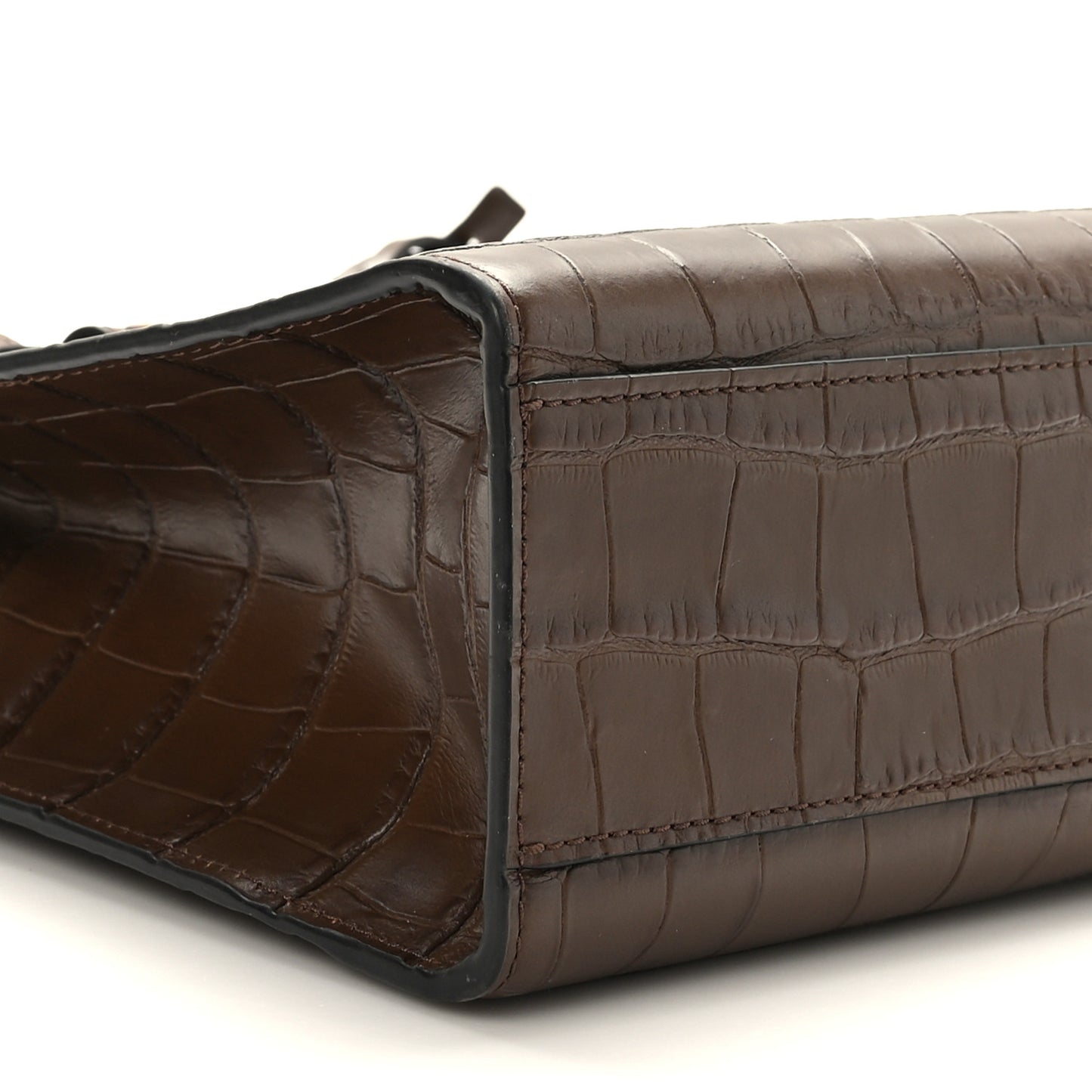 Calfskin Crocodile Embossed Mini Grind Tote Bag Dark Brown