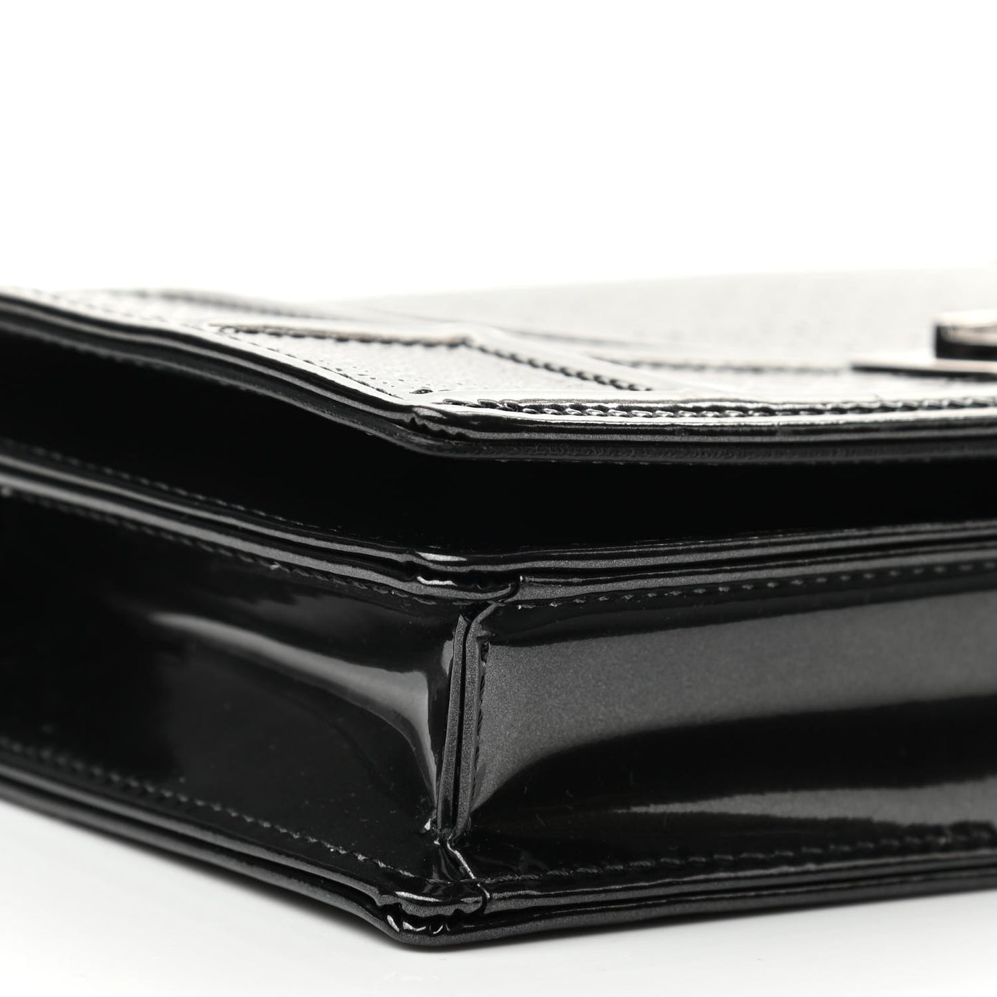 Metallic Patent Micro-Cannage Diorama Wallet on Chain Pouch Black