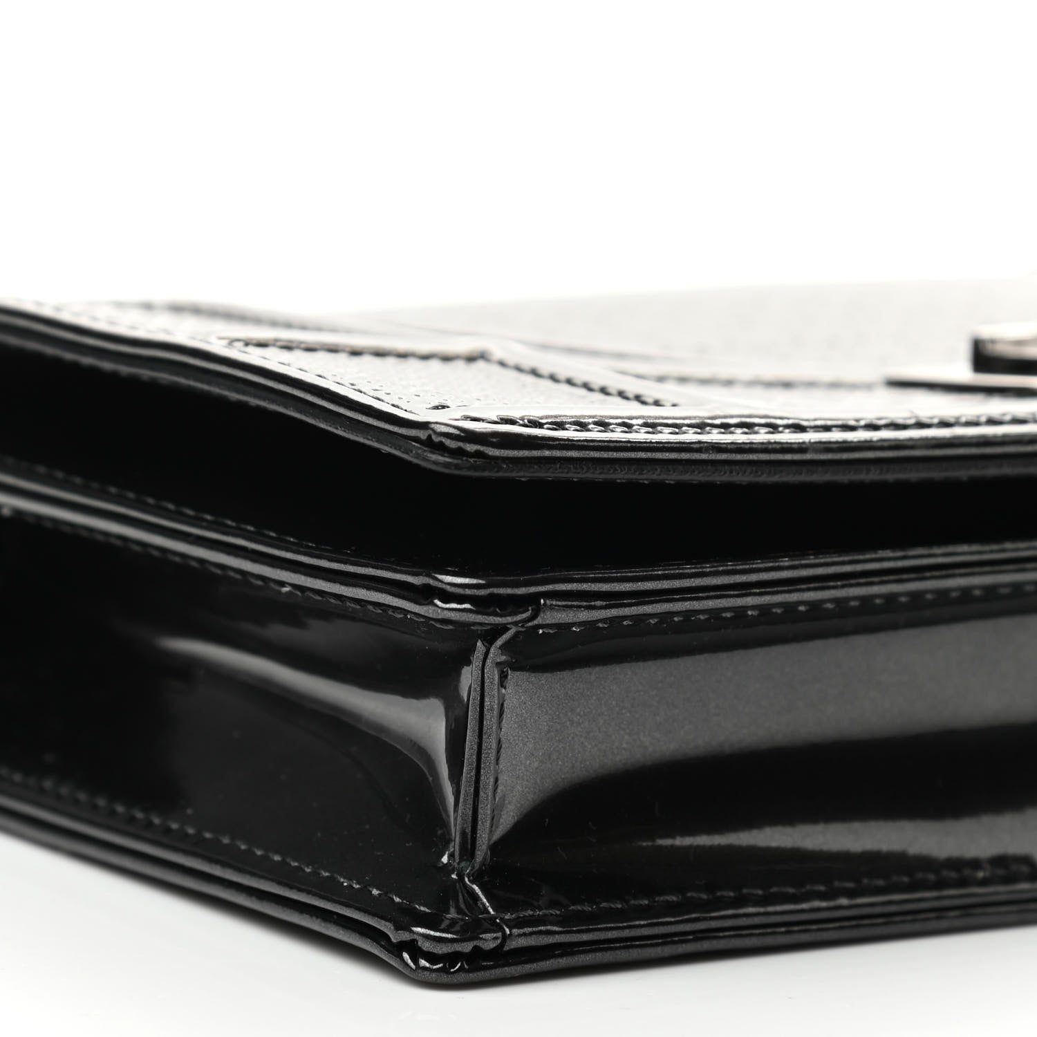 Christian Dior Metallic Patent Micro-Cannage Diorama Wallet on Chain Pouch Black 8 of 9