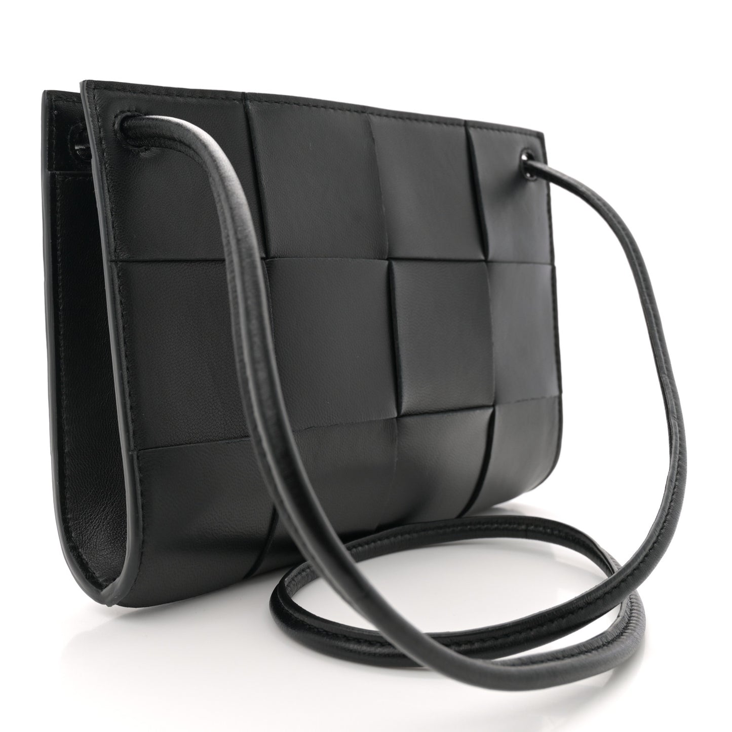Lambskin Maxi Intrecciato Mini Cassette Crossbody Pouch Black