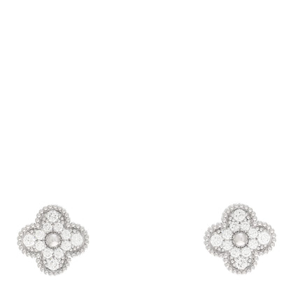 Van Cleef & Arpels 18K White Gold Diamond Vintage Alhambra Earrings 1 of 4