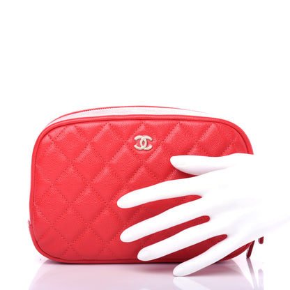 Chanel Caviar Quilted Medium Curvy Pouch Cosmetic Case Red 2 of 8