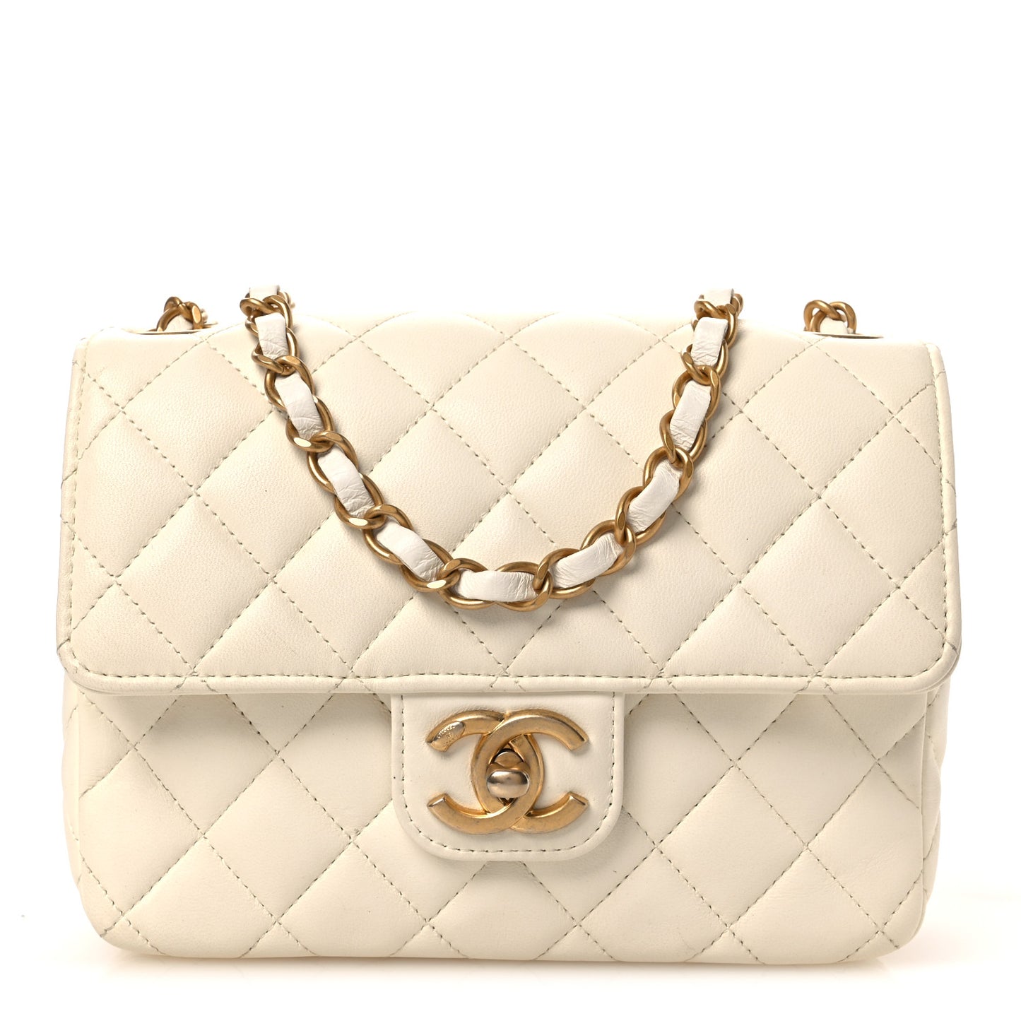 Lambskin Quilted Casino Chips Small Square Flap White