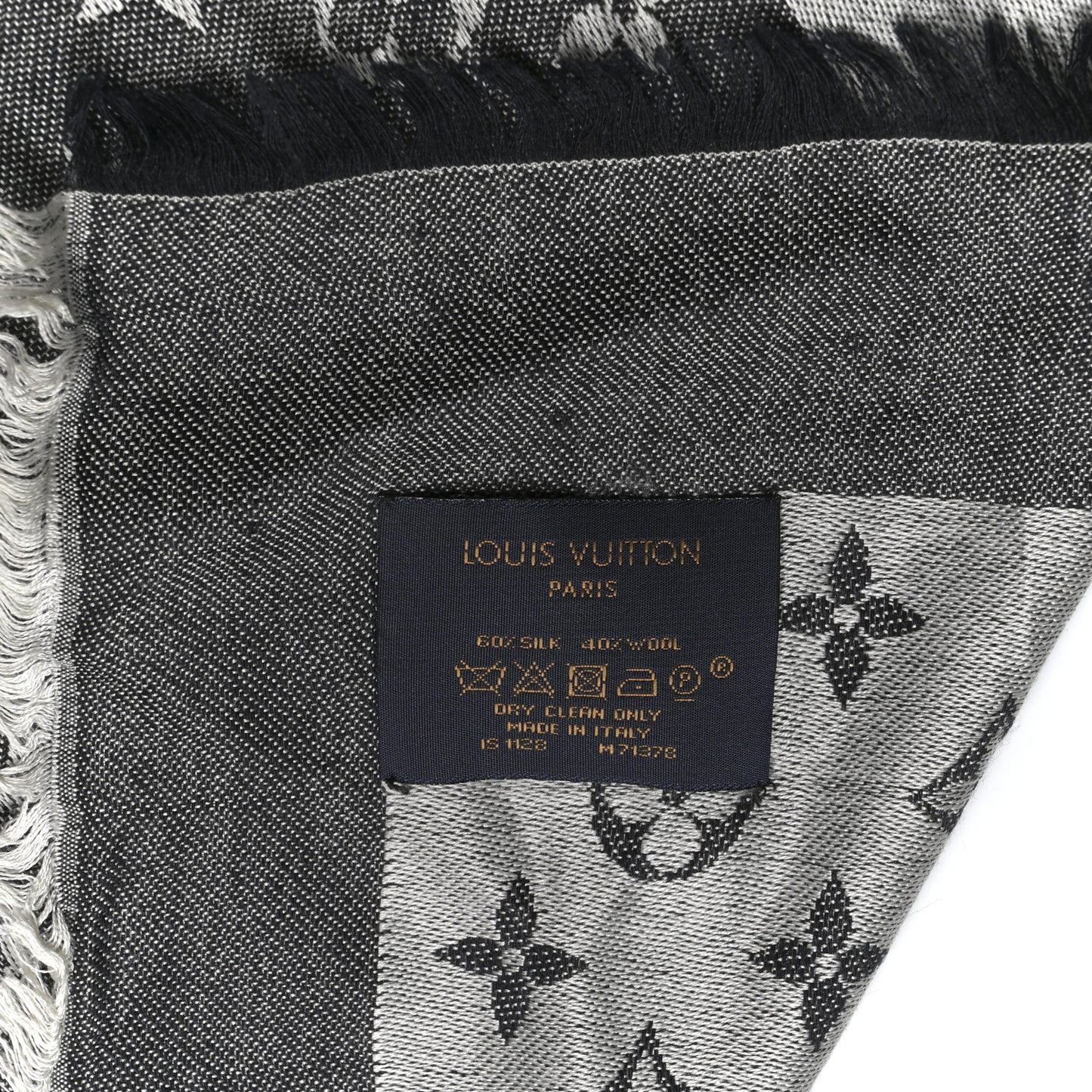 Silk Wool Monogram Denim Shawl Black
