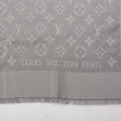 Louis Vuitton Silk Lurex Wool Monogram Shine Shawl Charcoal Grey 4 of 5