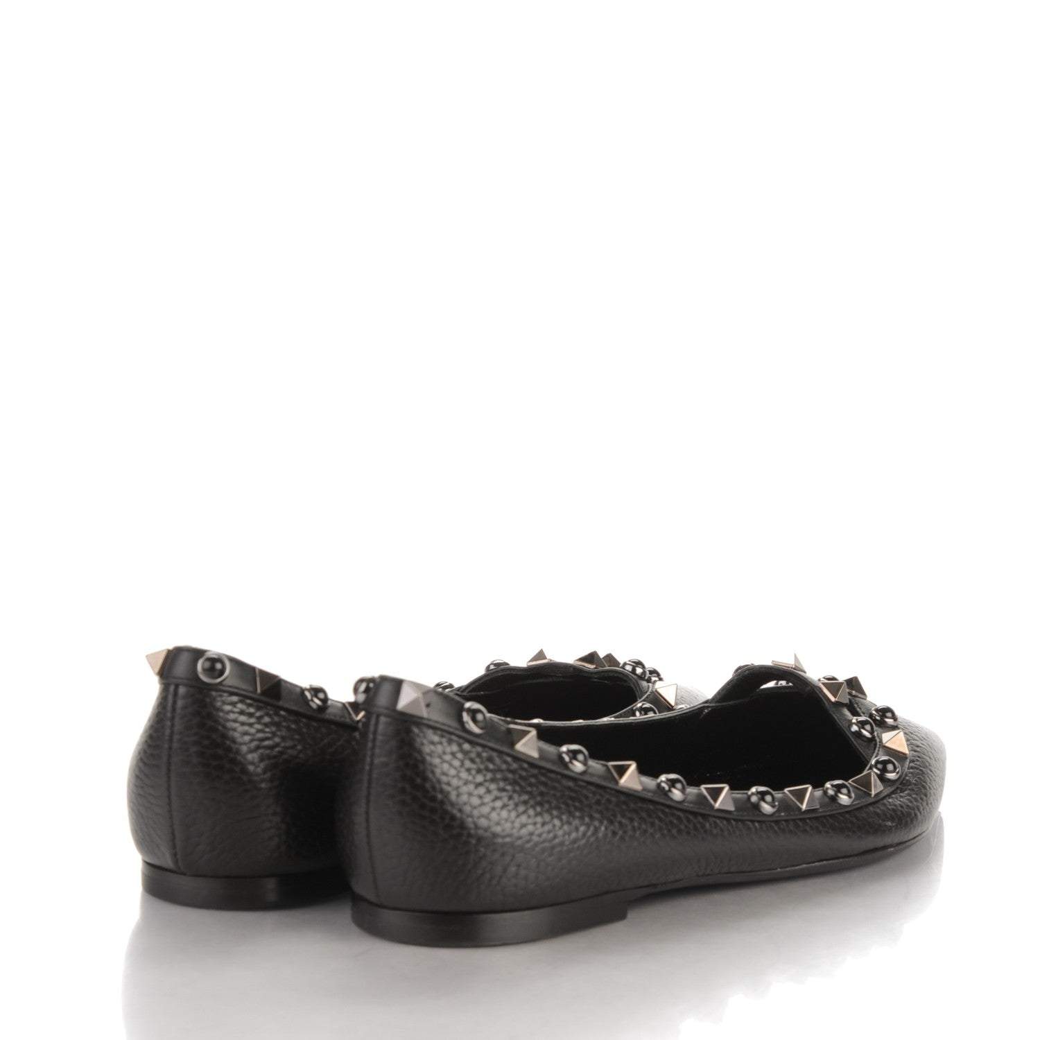 Valentino Garavani Pebbled Calfskin Onyx Rockstud Rolling Ballerina Flats 36 Black 4 of 8