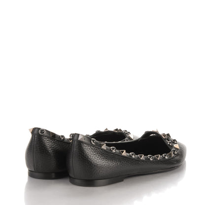 Valentino Garavani Pebbled Calfskin Onyx Rockstud Rolling Ballerina Flats 36 Black 4 of 8
