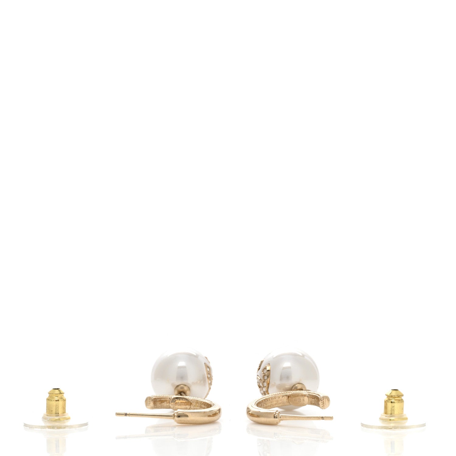 Chanel Pearl Crystal CC Drop Earrings Gold Pearly White 3 of 4