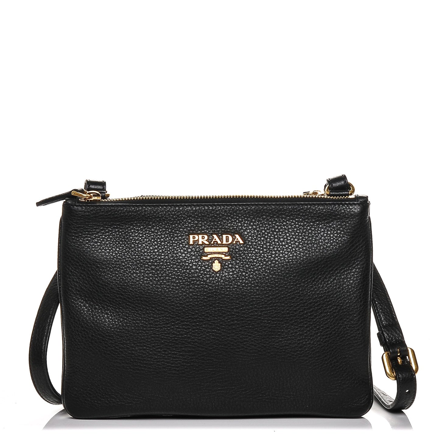 Vitello Phenix Double Zip Crossbody Bag Black