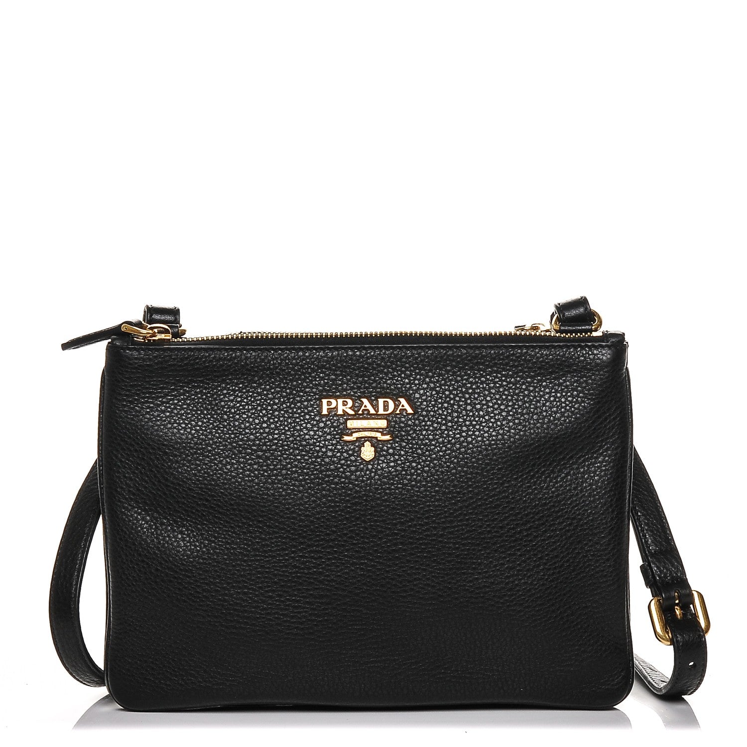 Prada Vitello Phenix Double Zip Crossbody Bag Black 1 of 8
