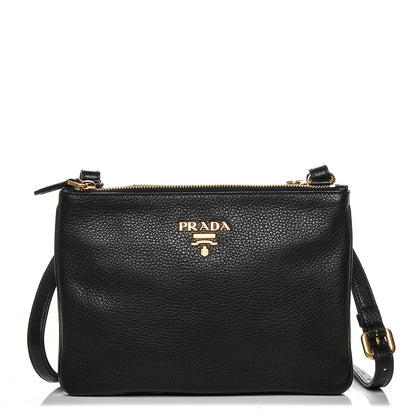 Prada Vitello Phenix Double Zip Crossbody Bag Black 1 of 8