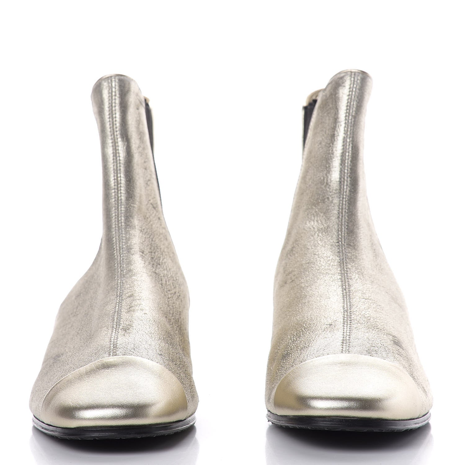 Chanel Fantasy Laminated Lambskin Cap Toe Ankle Boots 38 Gold 2 of 10