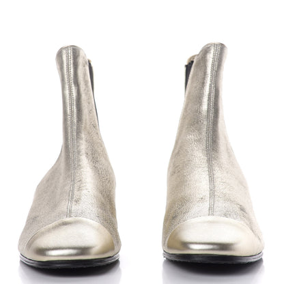 Chanel Fantasy Laminated Lambskin Cap Toe Ankle Boots 38 Gold 2 of 10