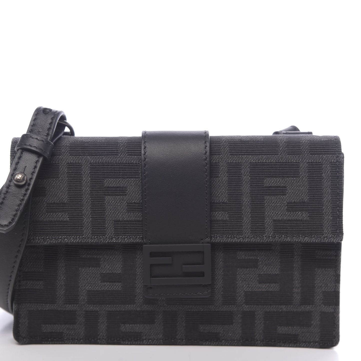 Recycled Fabric Jacquard Vitello Grace FF 1974 Baguette Belt Pouch Asfalto Black