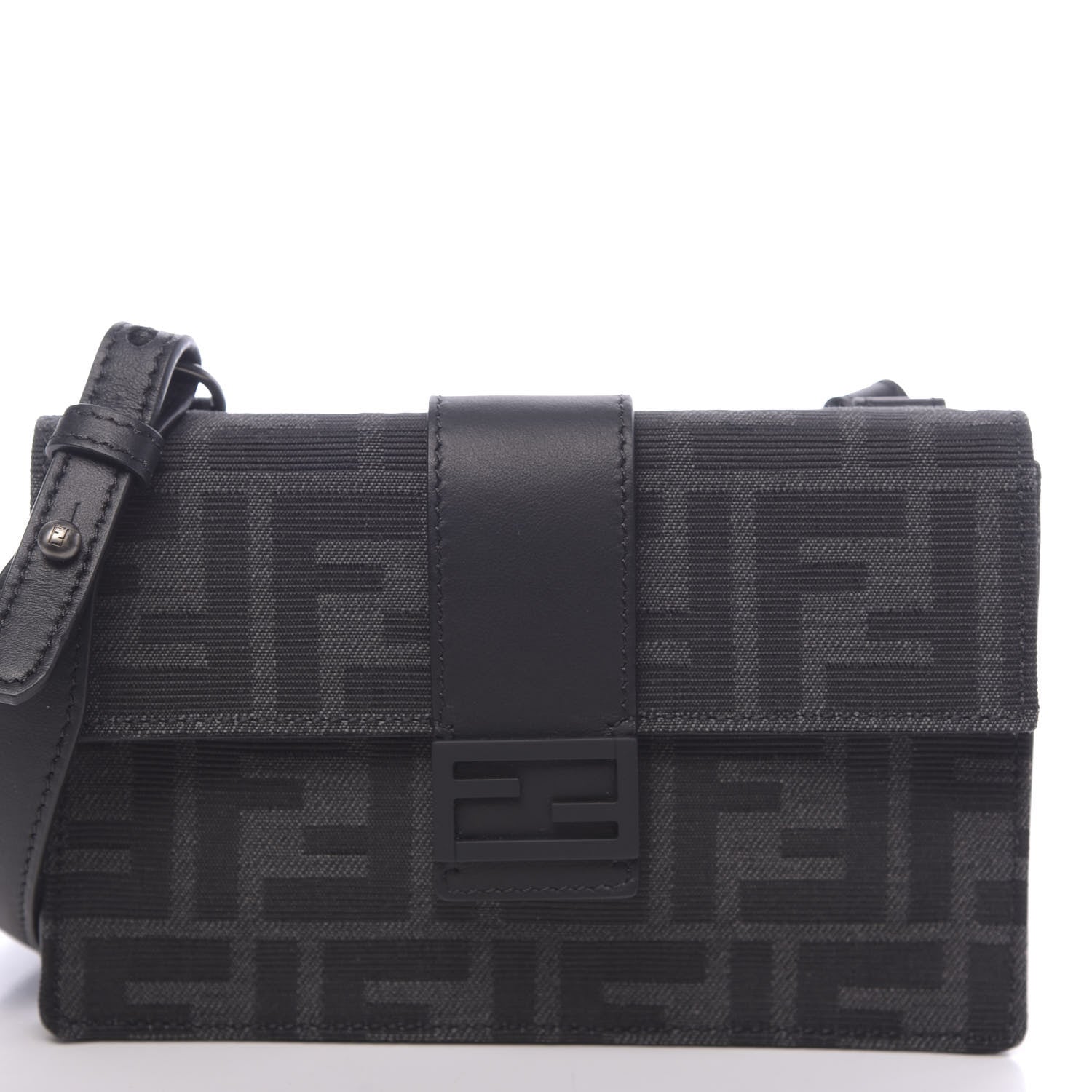 Fendi Recycled Fabric Jacquard Vitello Grace FF 1974 Baguette Belt Pouch Asfalto Black 10 of 10