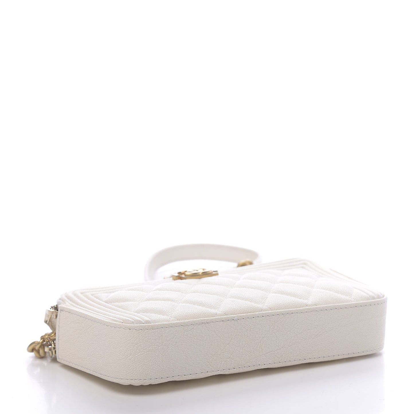 Caviar Quilted Small Boy Clutch With Chain White