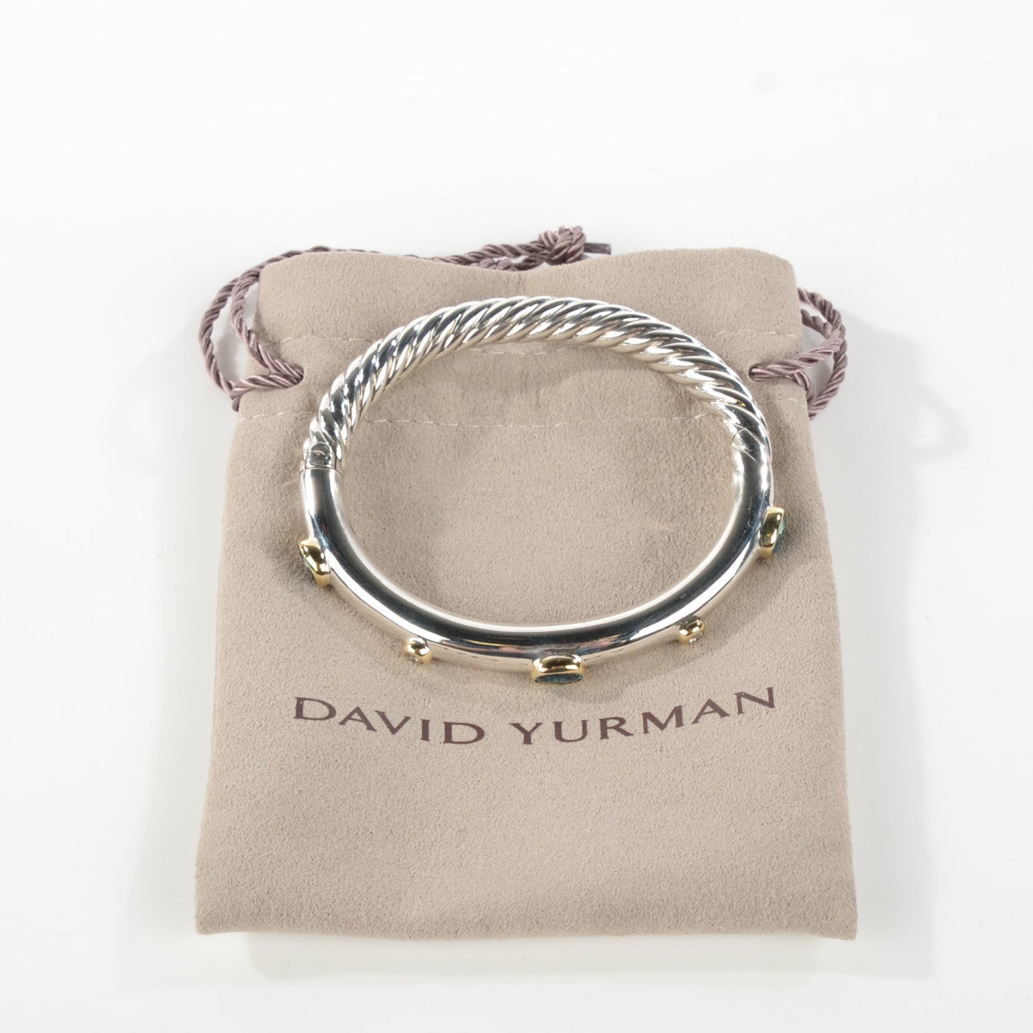 David Yurman Sterling Silver 18K Yellow Gold Blue Topaz Diamond 7mm Renaissance Bangle Bracelet 4 of 6