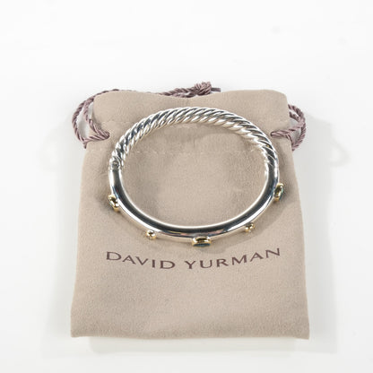 David Yurman Sterling Silver 18K Yellow Gold Blue Topaz Diamond 7mm Renaissance Bangle Bracelet 4 of 6