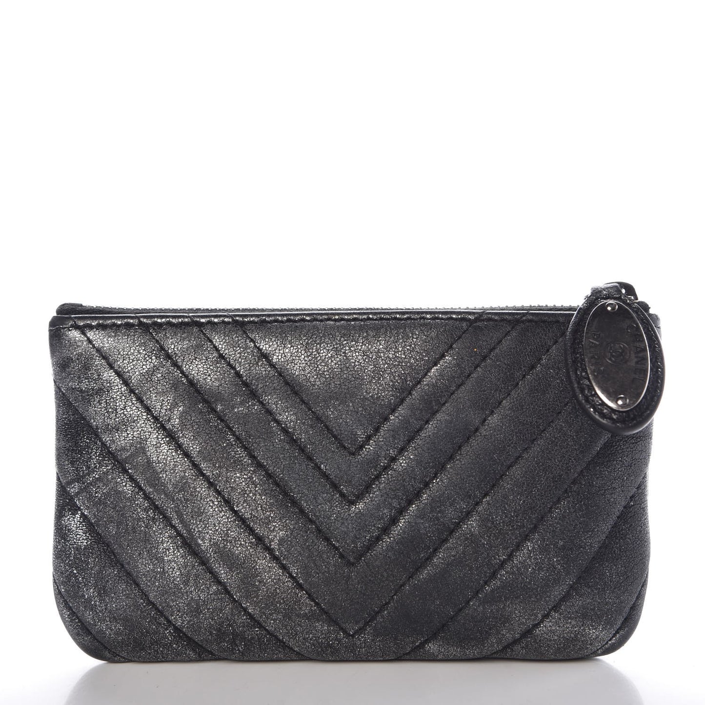 Iridescent Calfskin Chevron Quilted Small Cosmetic Case Grey