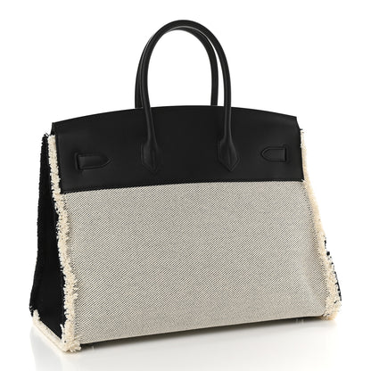 Hermes Swift Twill H Fray Fray Birkin 35 Black Ecru 3 of 11