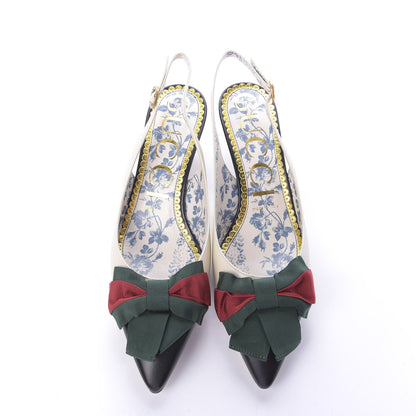Gucci Malaga Kid Web Bow Jane Low Heel Slingback Pumps 37.5 Off White 2 of 10