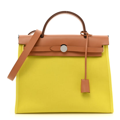 Hermes Vache Hunter Toile Herbag Zip 31 PM Lime Naturel 1 of 14