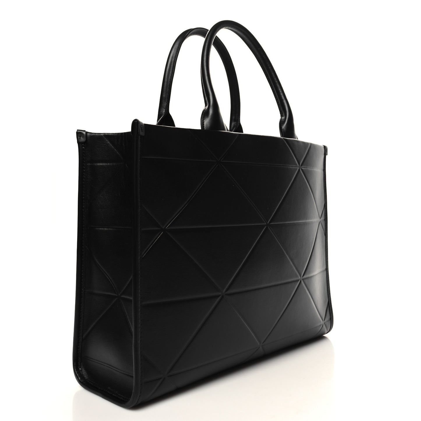 Soft Calfskin Triangolo Symbole Embossed Medium Tote Black