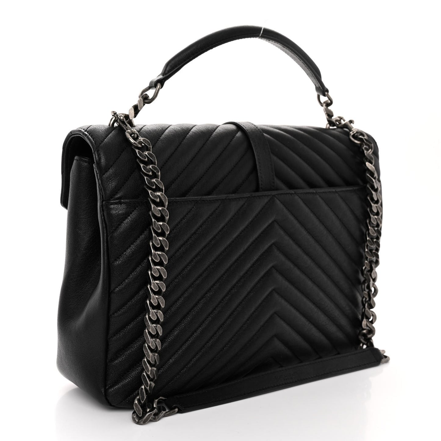 Sheepskin Matelasse Chevron Monogram Large College Satchel Black