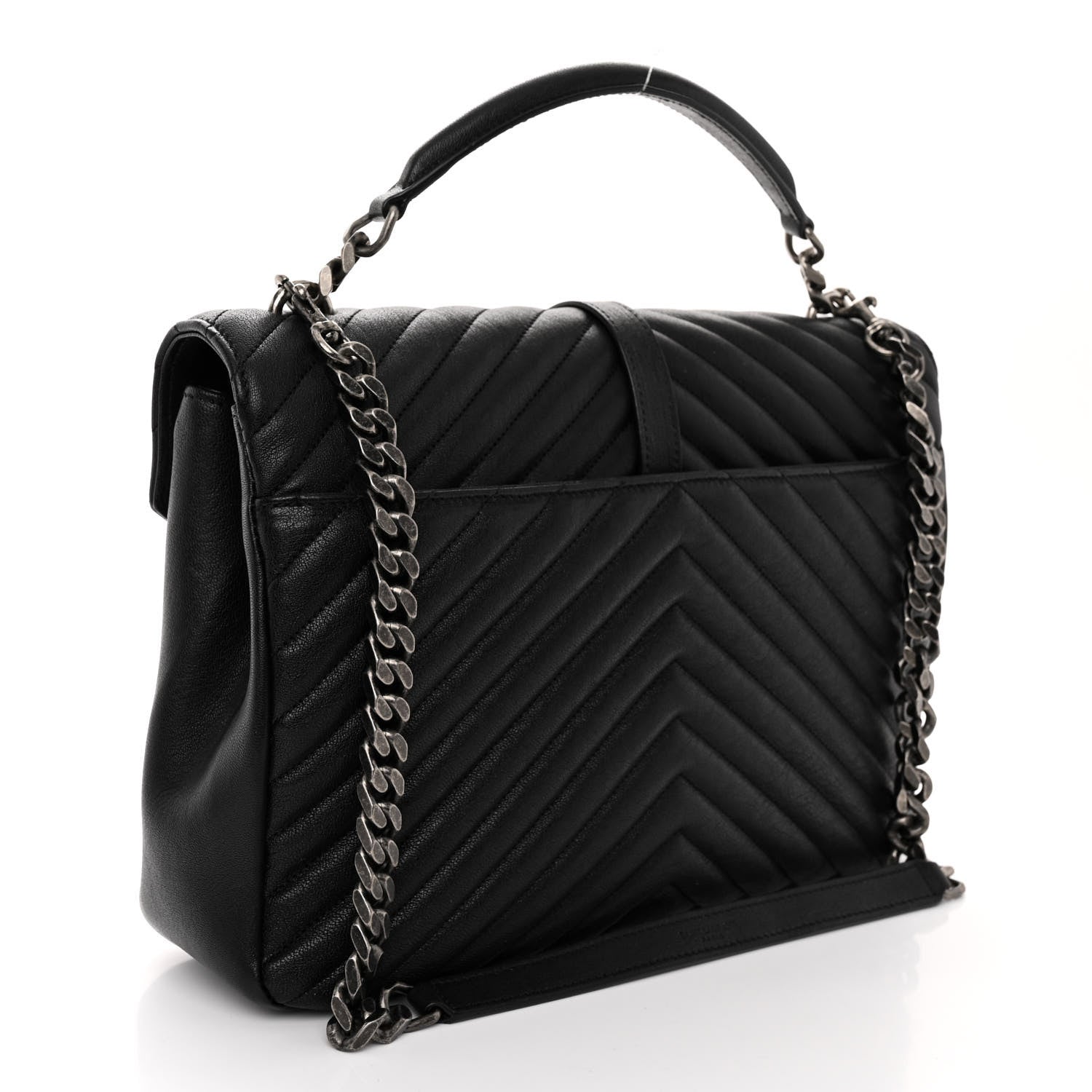 Saint Laurent Sheepskin Matelasse Chevron Monogram Large College Satchel Black 3 of 9