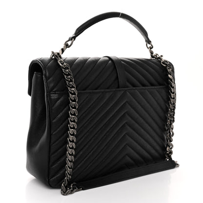 Saint Laurent Sheepskin Matelasse Chevron Monogram Large College Satchel Black 3 of 9