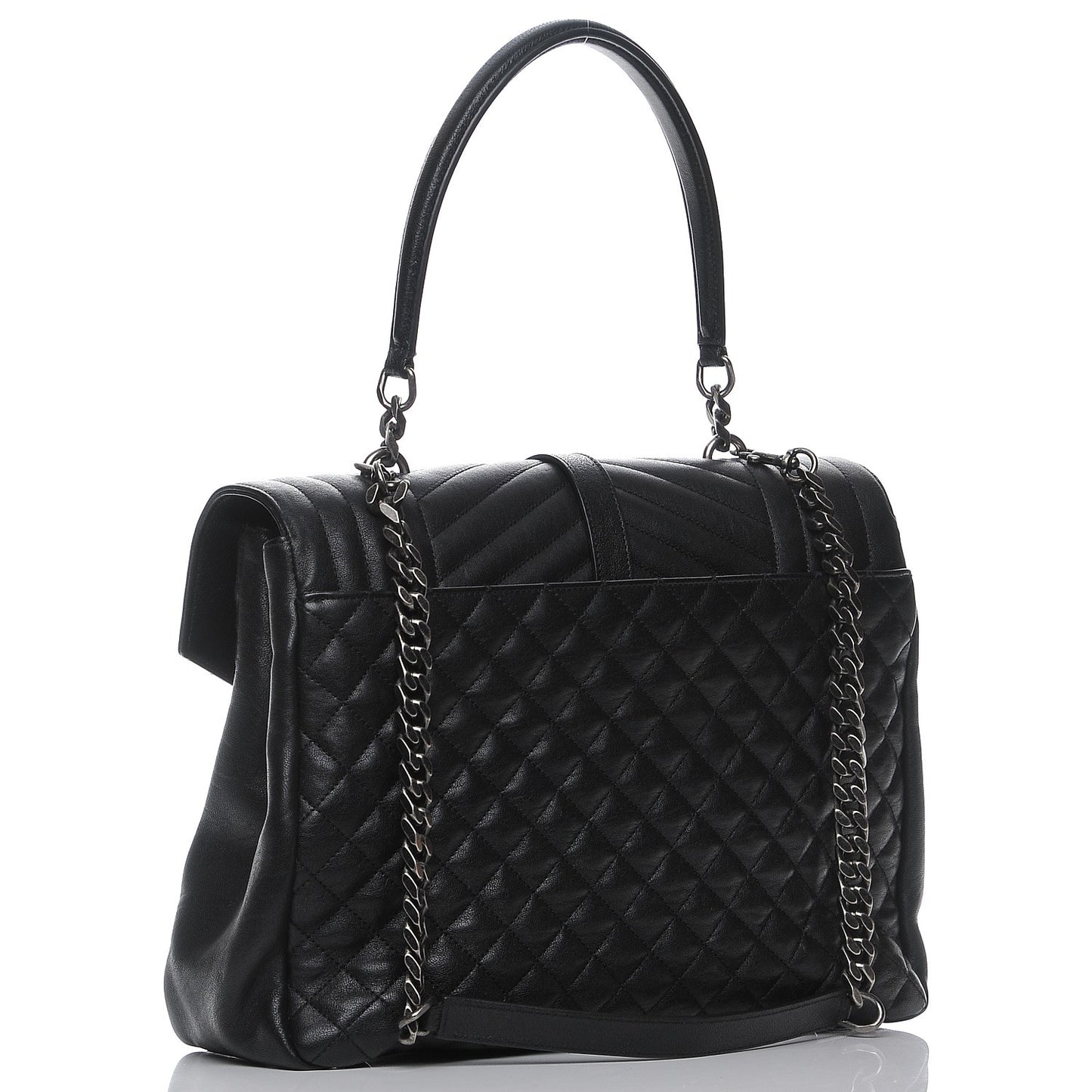 Sheepskin Tri-quilt Monogram Large College Satchel Black
