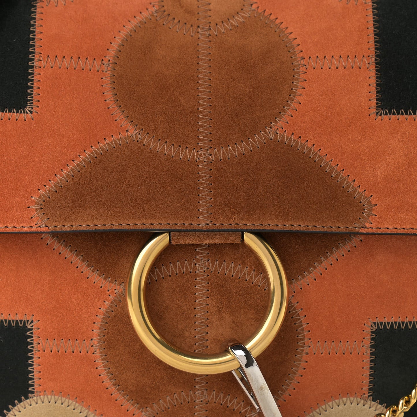 Suede Patchwork Medium Faye Shoulder Bag Desert