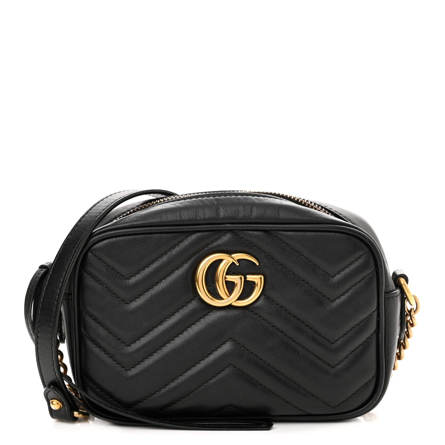 Gucci Calfskin Matelasse Mini GG Marmont Chain Shoulder Bag Black 1 of 13