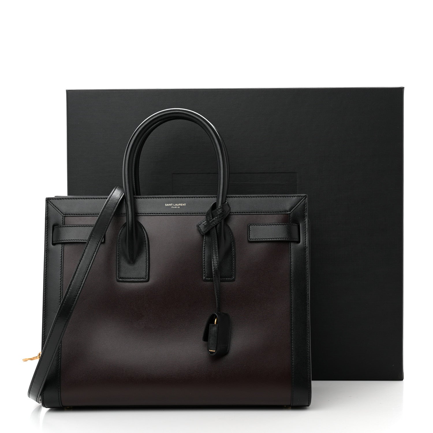 Saint Laurent Calfskin Bi-Color Small Sac De Jour Burgundy Black 10 of 10