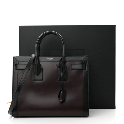 Saint Laurent Calfskin Bi-Color Small Sac De Jour Burgundy Black 10 of 10