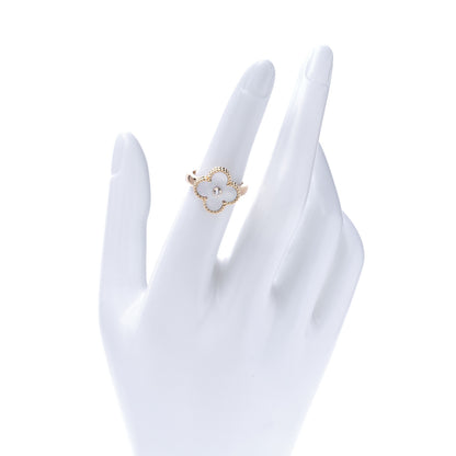 Van Cleef & Arpels 18K Yellow Gold Diamond Mother of Pearl Vintage Alhambra Ring 51 5.75 3 of 18