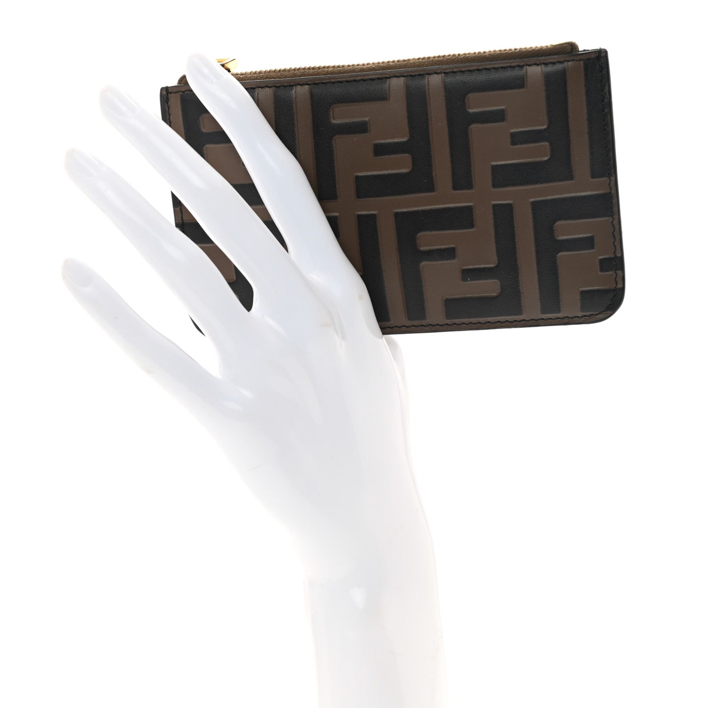 Vitello Soft F is Fendi Bi-Color FF 1974 Embossed Key Case Pouch Maya Black