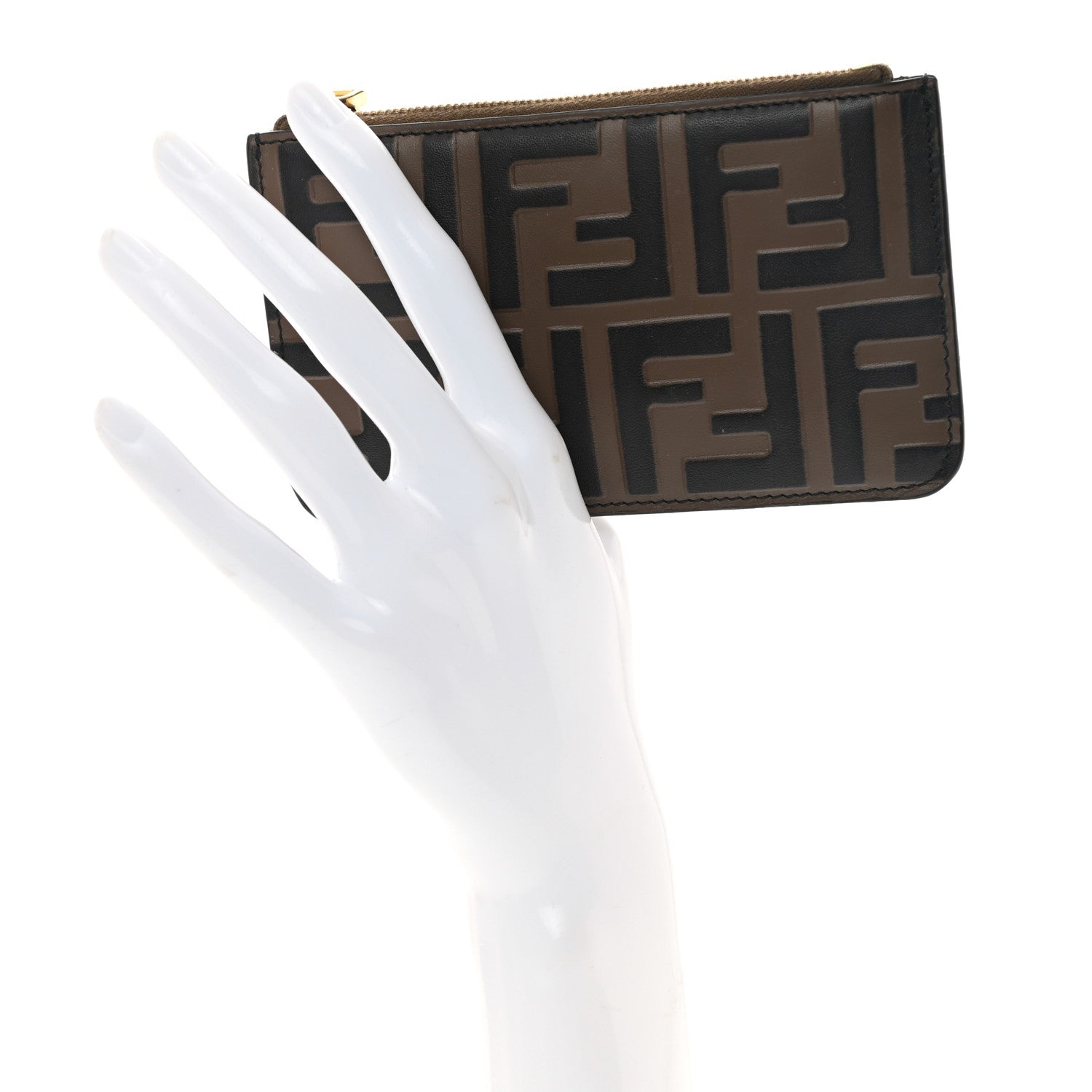 Fendi Vitello Soft F is Fendi Bi-Color FF 1974 Embossed Key Case Pouch Maya Black 2 of 9